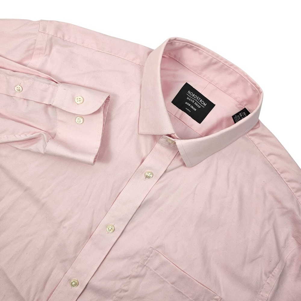Nordstrom Men's Shop Shirt 16.5‎ 32/33 Pink Non Iron Trim Fit LS Supima Cotton